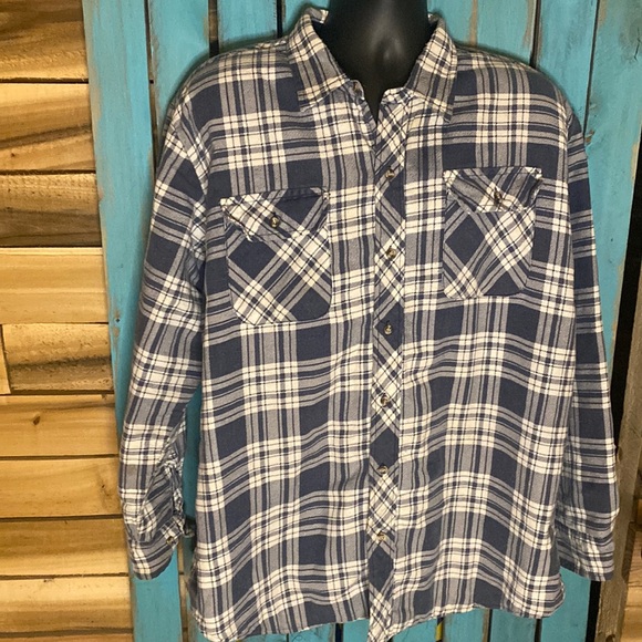 Vintage Outdoor Exchange flannel shirt jacket size XL blue white quiltedlining - Picture 1 of 7